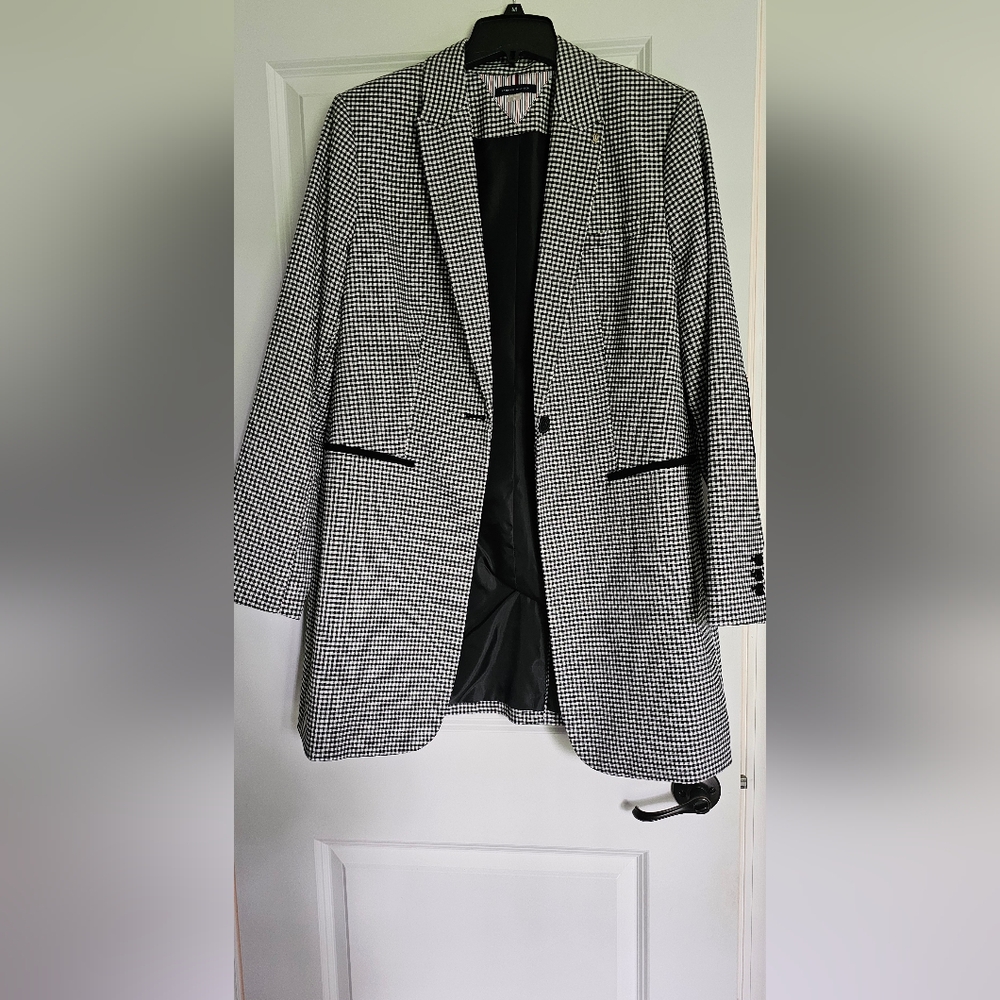 Tommy Hilfiger Black and White Checkered Long Blazer. Never Worn